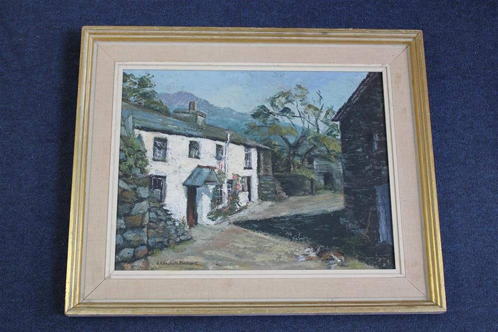 V.A. Hesketh Prichard, oil on board, Cottages, 34 x 44cm